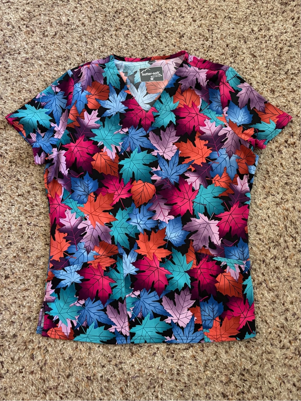 Butter-Soft Stretch Fall Printed Scrub Top- Set Of Three Tops - Picture 2 of 16